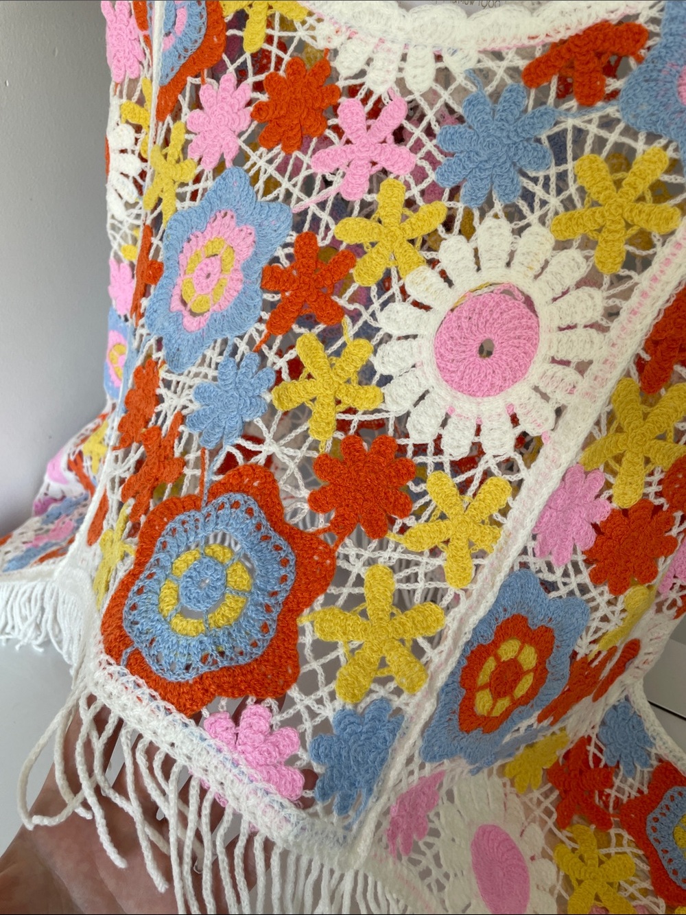 House of Harlow 1960 Crochet Fringe Poncho - White, Pink, Red, Blue, Yellow - Picture 3 of 3